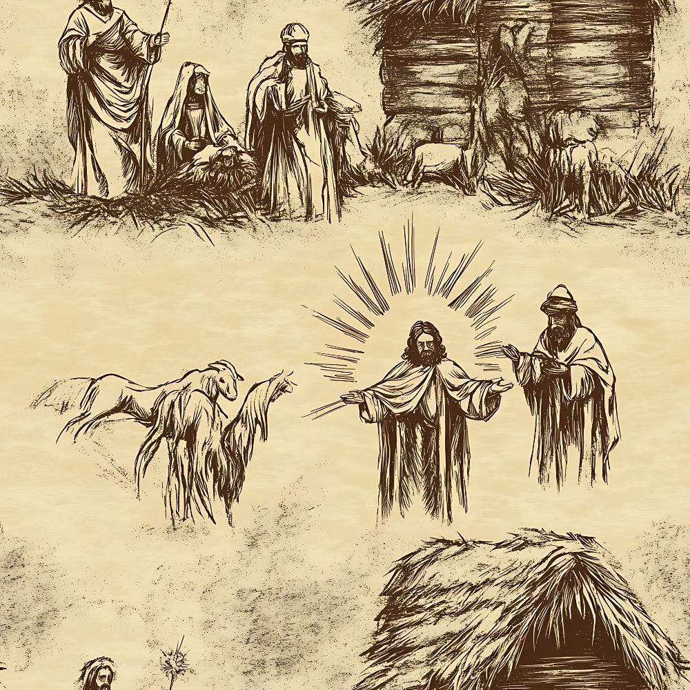 Vintage Nativity Scenes Pattern 5 Quilting Cotton Fabric