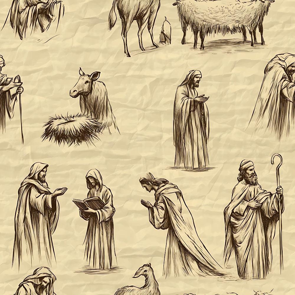 Vintage Nativity Scenes Pattern 6 Quilting Cotton Fabric