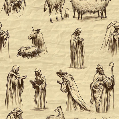 Vintage Nativity Scenes Pattern 6 Quilting Cotton Fabric