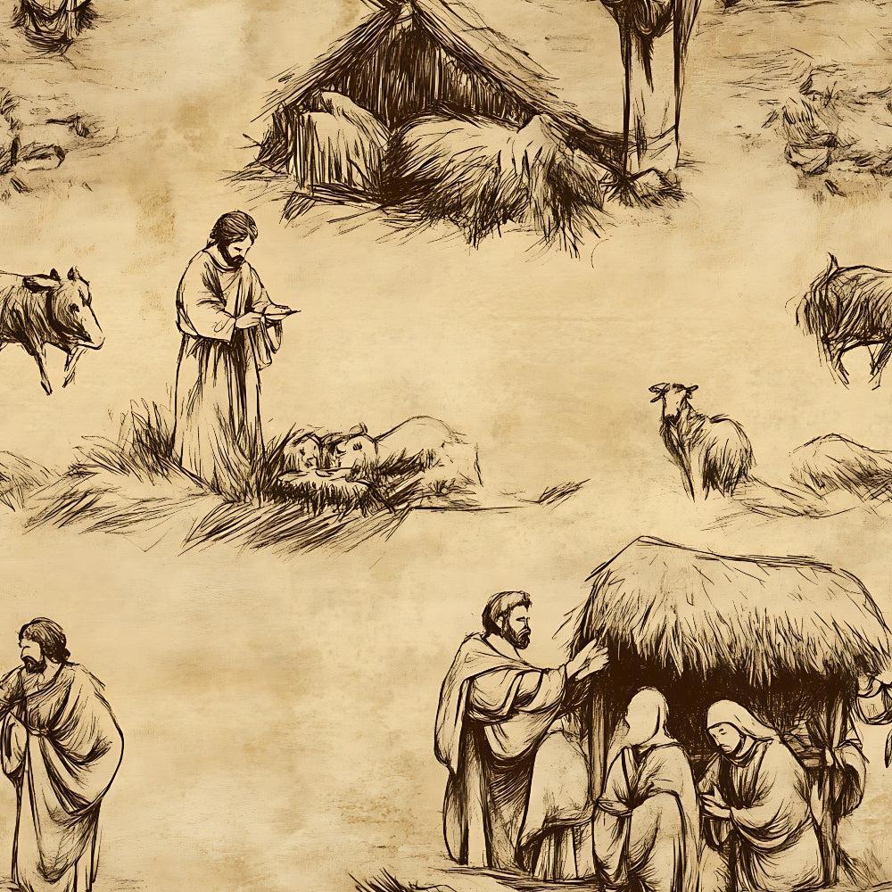 Vintage Nativity Scenes Pattern 9 Quilting Cotton Fabric