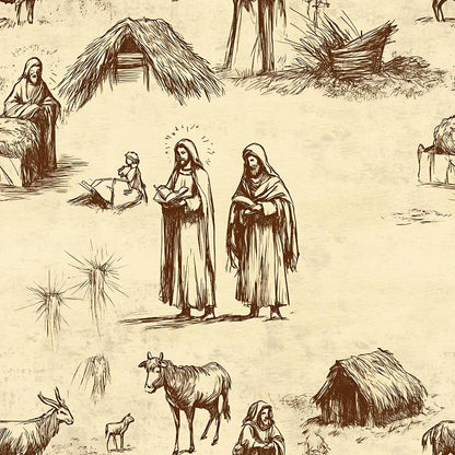 Vintage Nativity Scenes Pattern 10 Quilting Cotton Fabric