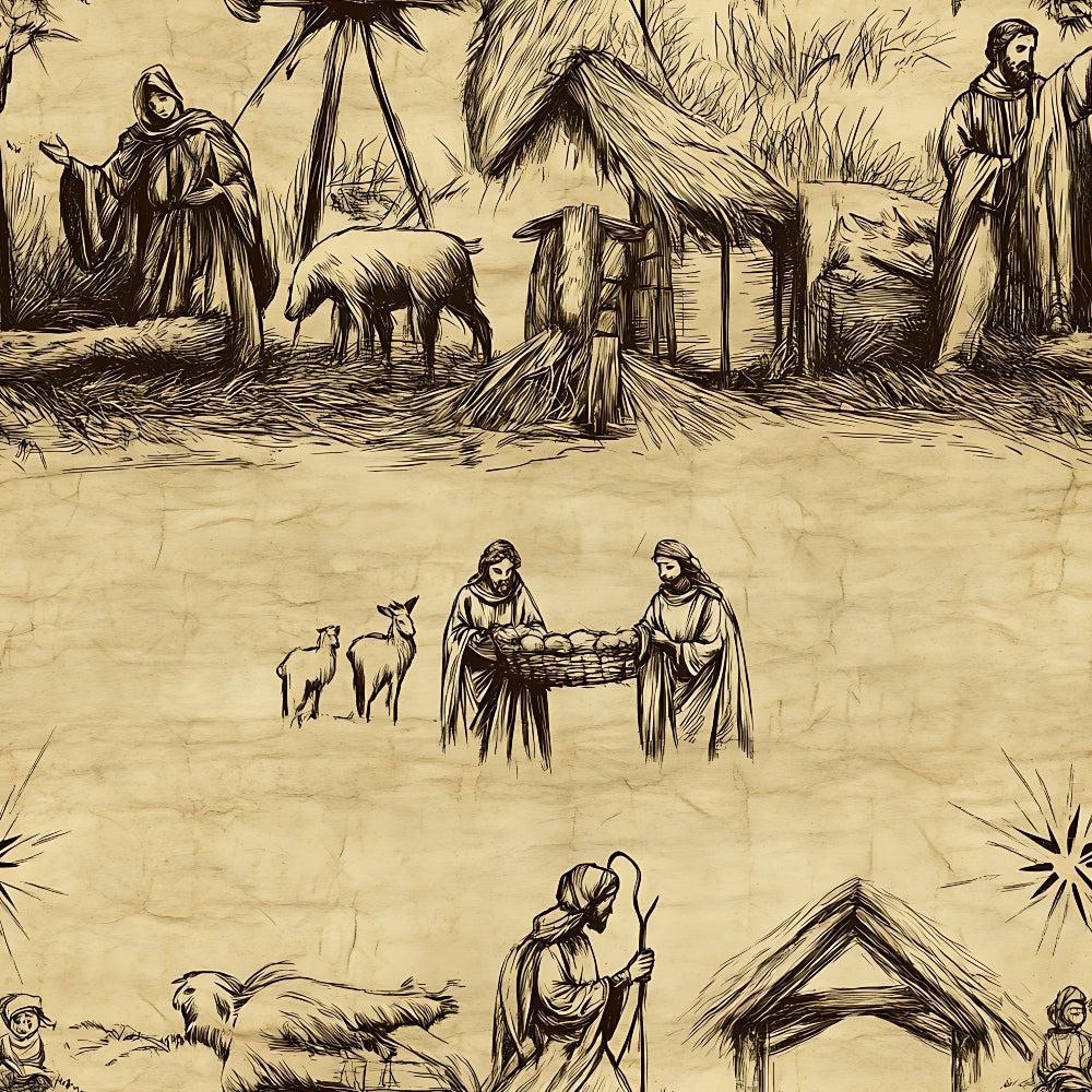 Vintage Nativity Scenes Pattern 11 Quilting Cotton Fabric