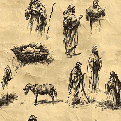 Vintage Nativity Scenes Pattern 12 Quilting Cotton Fabric