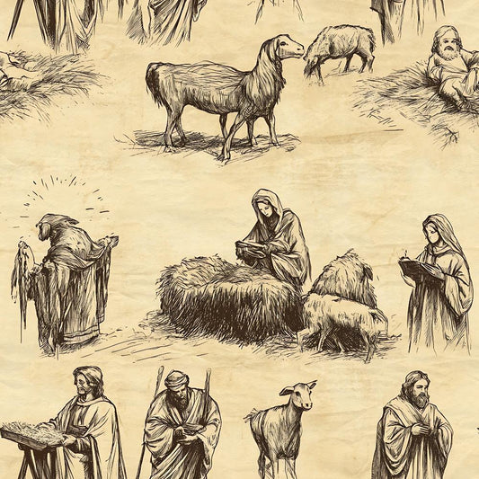 Vintage Nativity Scenes Pattern 14 Quilting Cotton Fabric