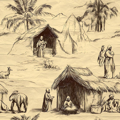 Vintage Nativity Scenes Pattern 16 Quilting Cotton Fabric