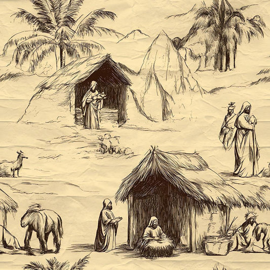 Vintage Nativity Scenes Pattern 16 Quilting Cotton Fabric