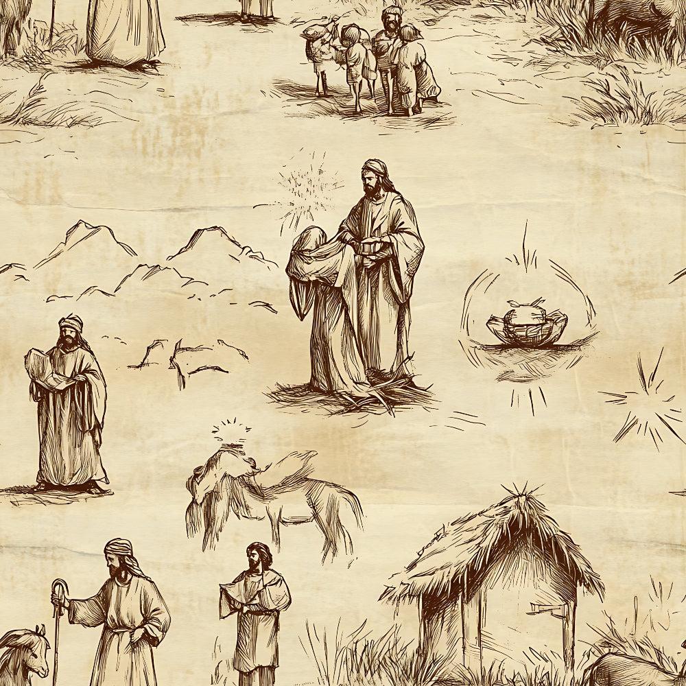 Vintage Nativity Scenes Pattern 17 Quilting Cotton Fabric