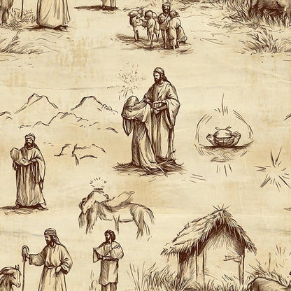 Vintage Nativity Scenes Pattern 17 Quilting Cotton Fabric