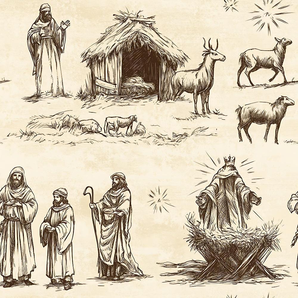 Vintage Nativity Scenes Pattern 18 Quilting Cotton Fabric