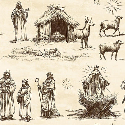 Vintage Nativity Scenes Pattern 18 Quilting Cotton Fabric