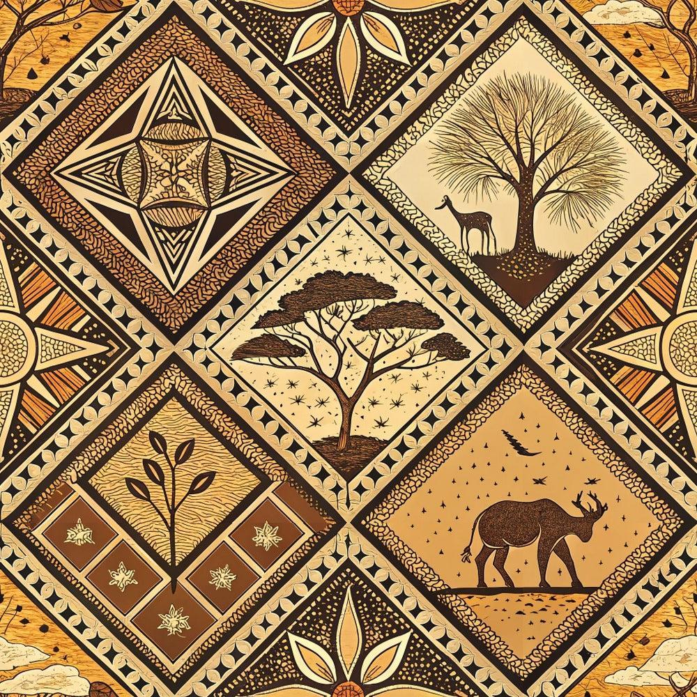 African Mud Cloth Line Art Pattern 5 Quilting Cotton Fabric