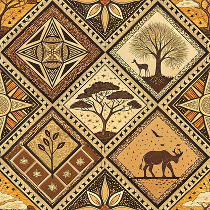African Mud Cloth Line Art Pattern 5 Quilting Cotton Fabric