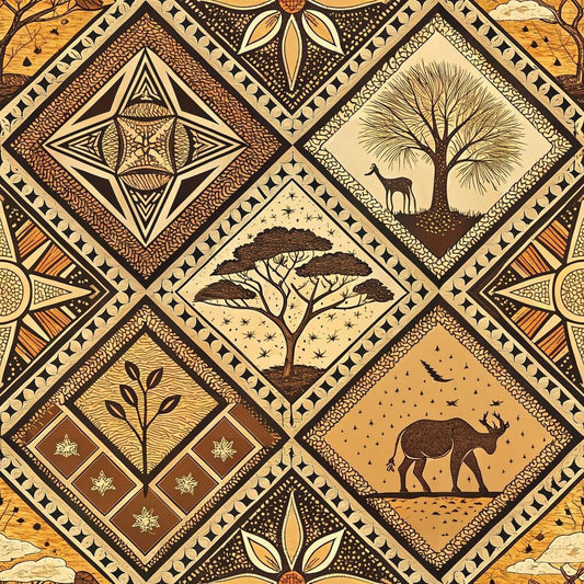 African Mud Cloth Line Art Pattern 5 Quilting Cotton Fabric