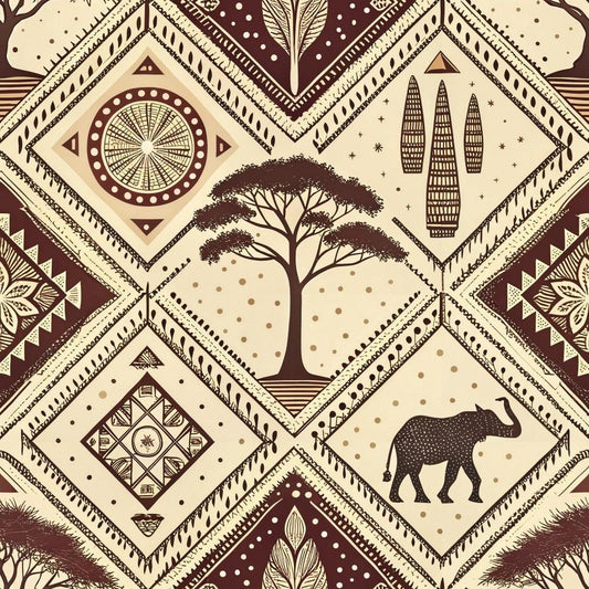 African Mud Cloth Line Art Pattern 8 Quilting Cotton Fabric