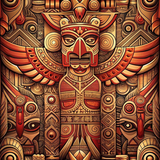 Totem Pole Tribal Figures Pattern 2 Quilting Cotton Fabric
