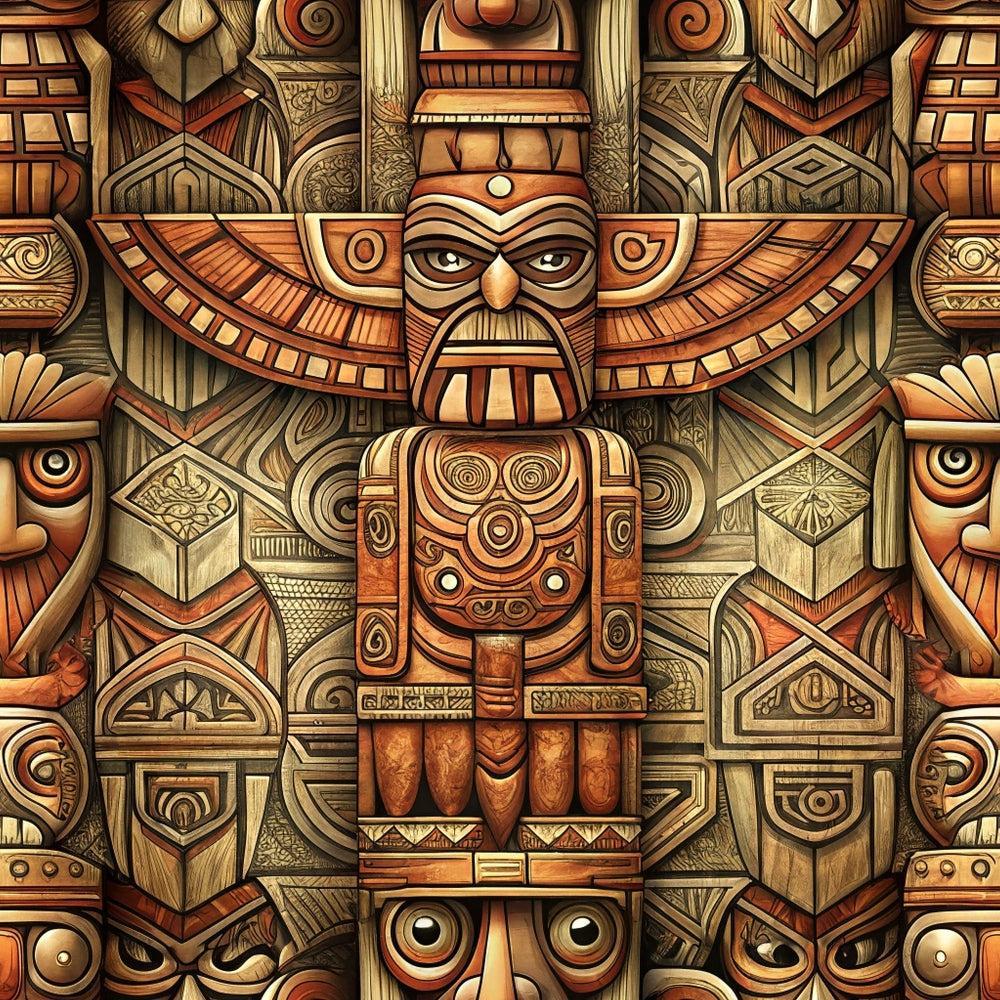 Totem Pole Tribal Figures Pattern 6 Quilting Cotton Fabric