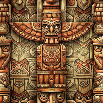Totem Pole Tribal Figures Pattern 6 Quilting Cotton Fabric