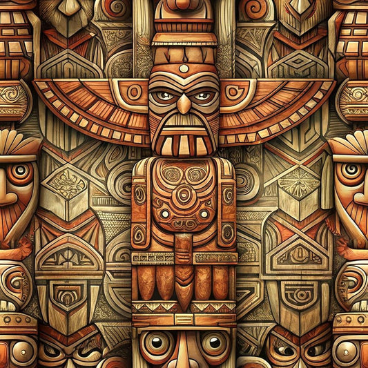 Totem Pole Tribal Figures Pattern 6 Quilting Cotton Fabric