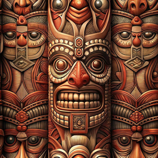 Totem Pole Tribal Figures Pattern 9 Quilting Cotton Fabric