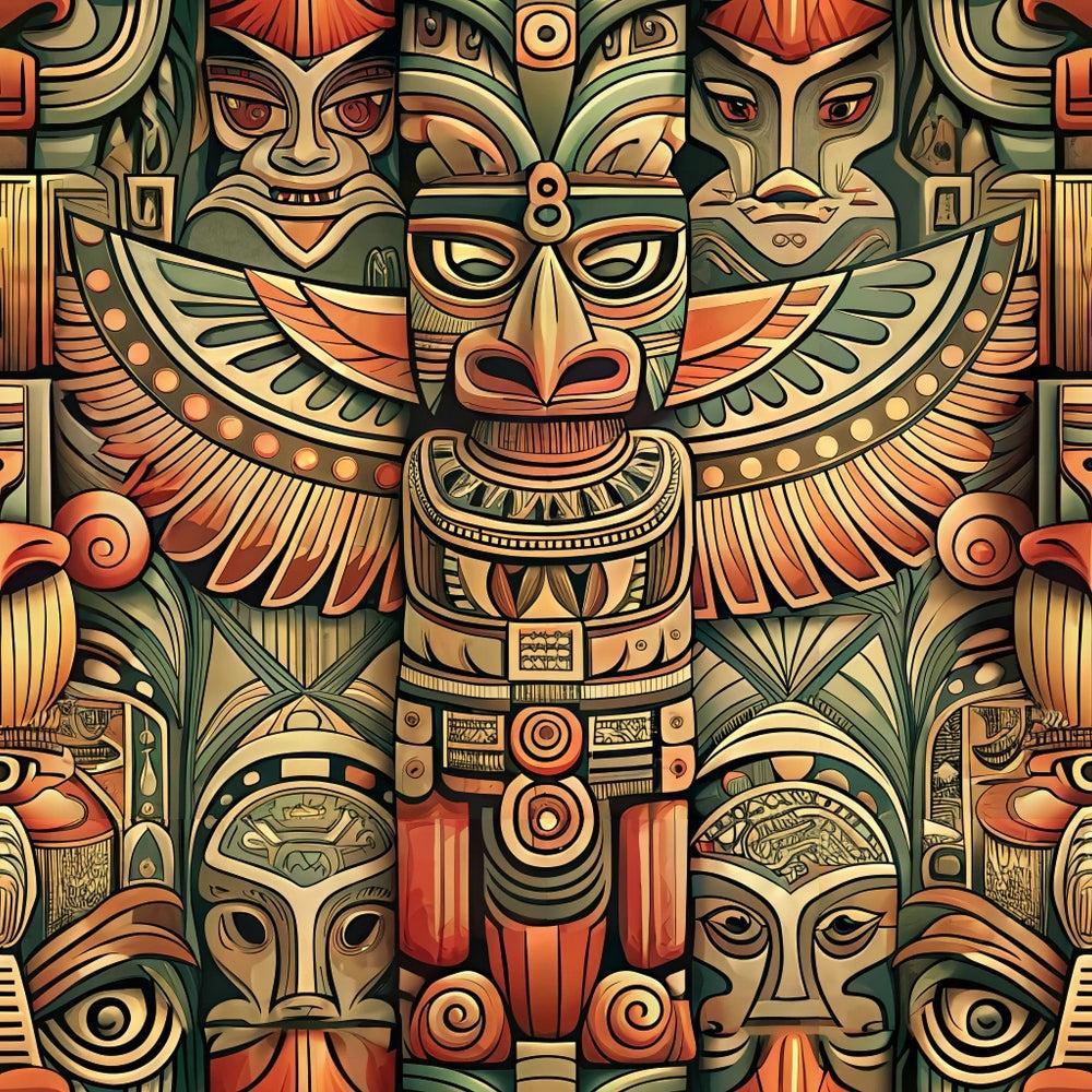 Totem Pole Tribal Figures Pattern 10 Quilting Cotton Fabric