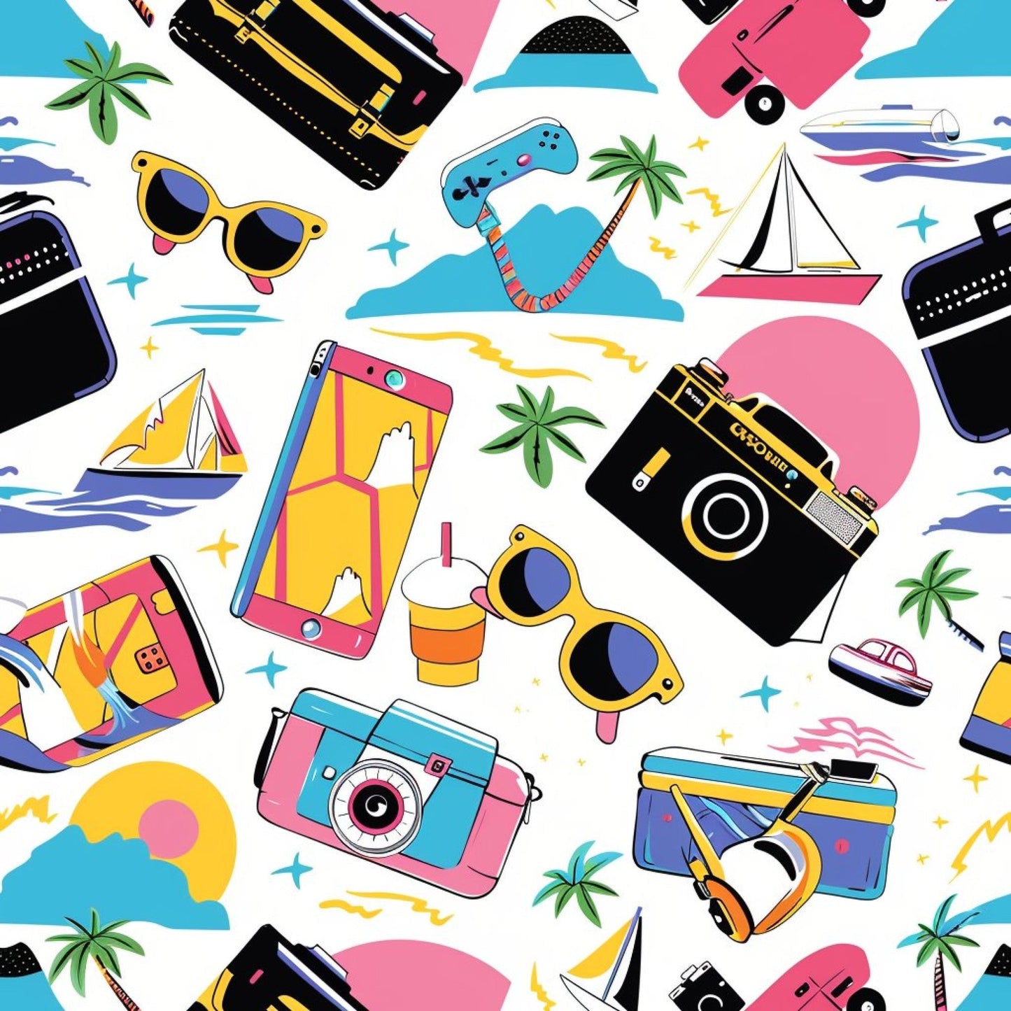 90s Travel Adventure Pattern 7 Quilting Cotton Fabric