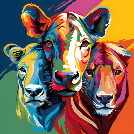 Abstract Animals Pop Art Fabric Panel featuring vibrant, colorful animal faces in a bold, modern quilting cotton design.