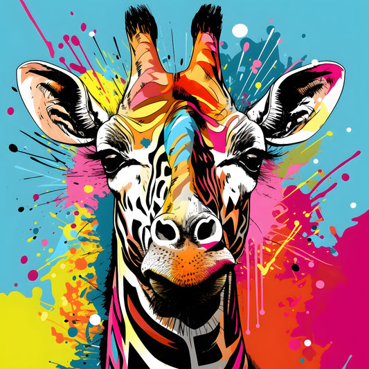 Abstract Animals Pop Art Giraffe Fabric Panel featuring vibrant, colorful giraffe illustration in modern pop art style on premium cotton fabric.