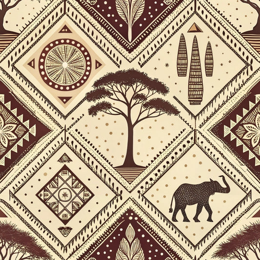 African Mud Cloth Line Art Pattern 8 Quilting Cotton Fabric