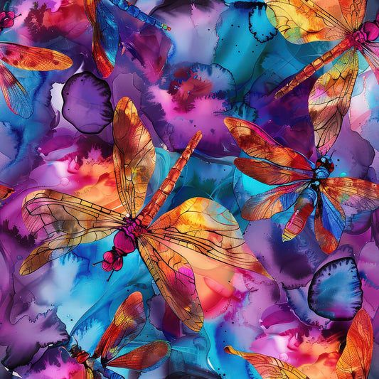 Alcohol Ink Dragonfly Pattern 3 Quilting Cotton Fabric