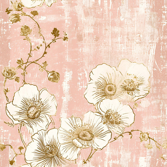 Antique Linocut Stenciled Pastel Florals Pattern 1 Quilting Cotton Fabric