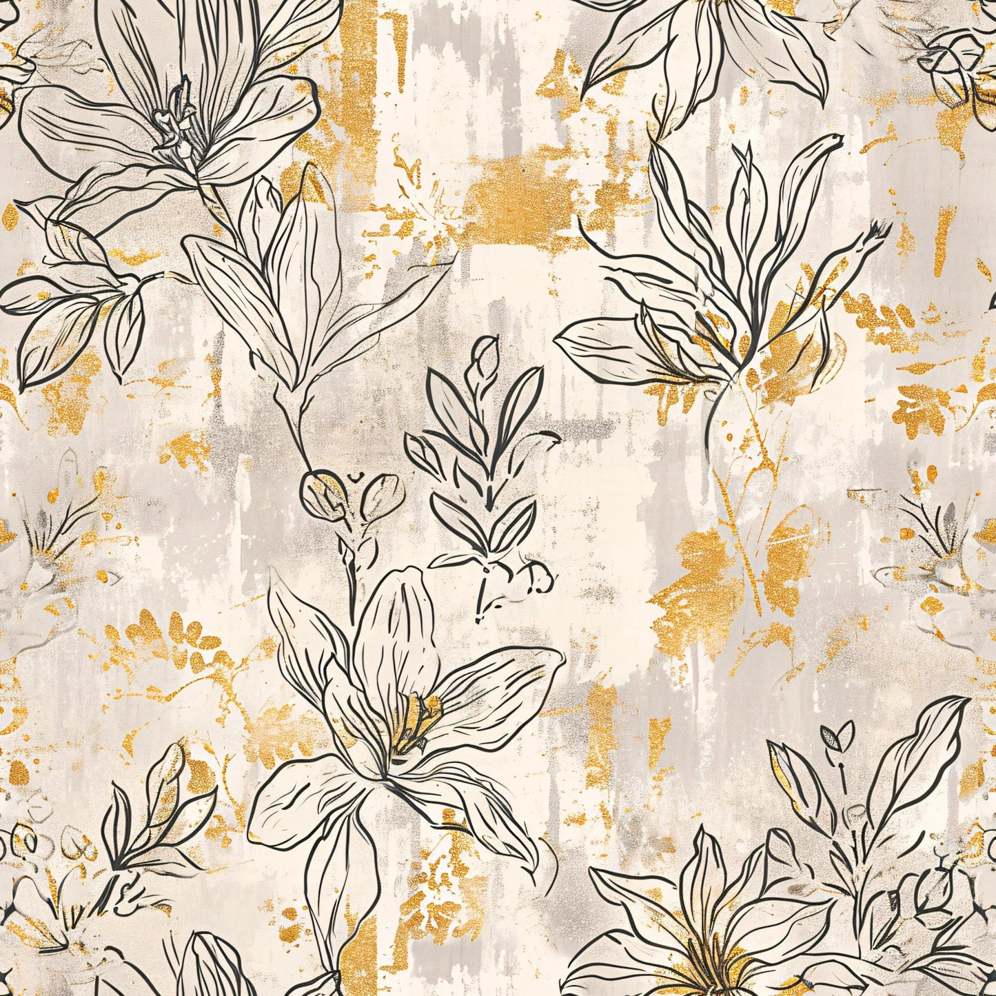 Antique Linocut Stenciled Pastel Florals Pattern 11 Quilting Cotton Fabric