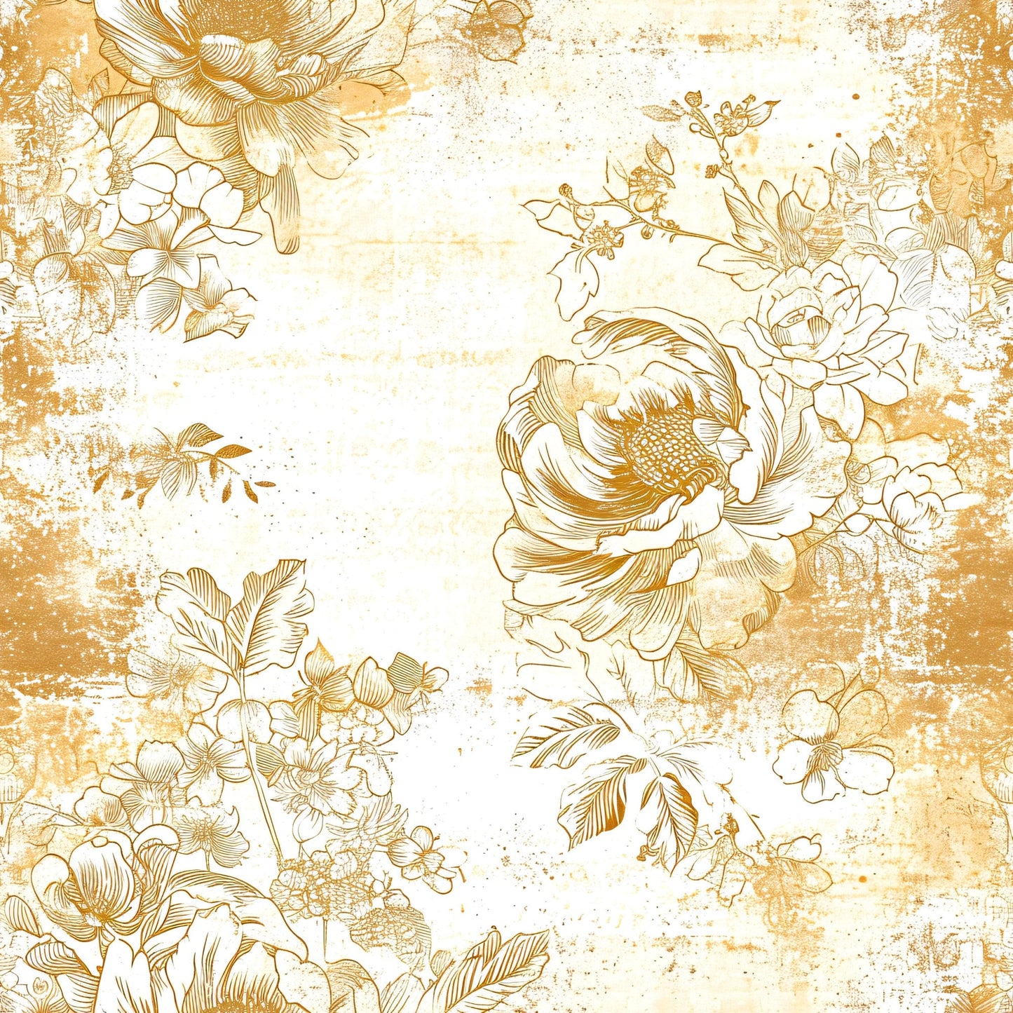Antique Linocut Stenciled Pastel Florals Pattern 14 Quilting Cotton Fabric