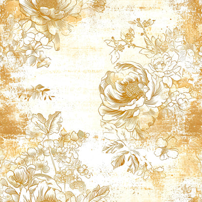 Antique Linocut Stenciled Pastel Florals Pattern 14 Quilting Cotton Fabric