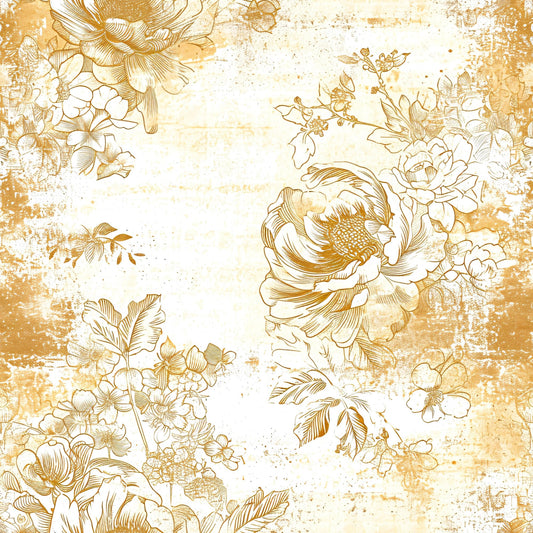 Antique Linocut Stenciled Pastel Florals Pattern 14 Quilting Cotton Fabric