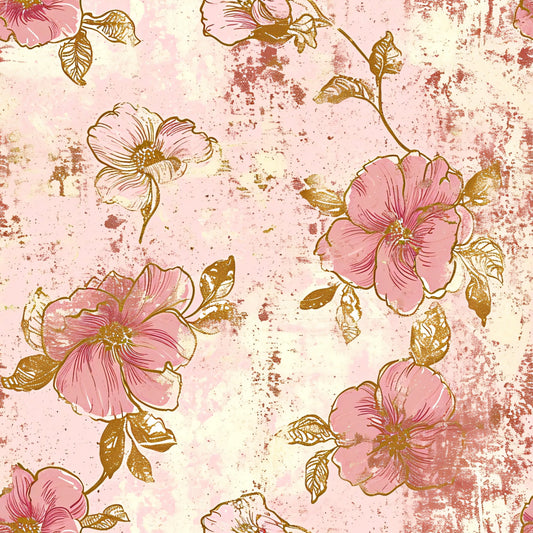Antique Linocut Stenciled Pastel Florals Pattern 20 Quilting Cotton Fabric