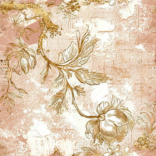 Antique Linocut Stenciled Pastel Florals Pattern 4 Quilting Cotton Fabric
