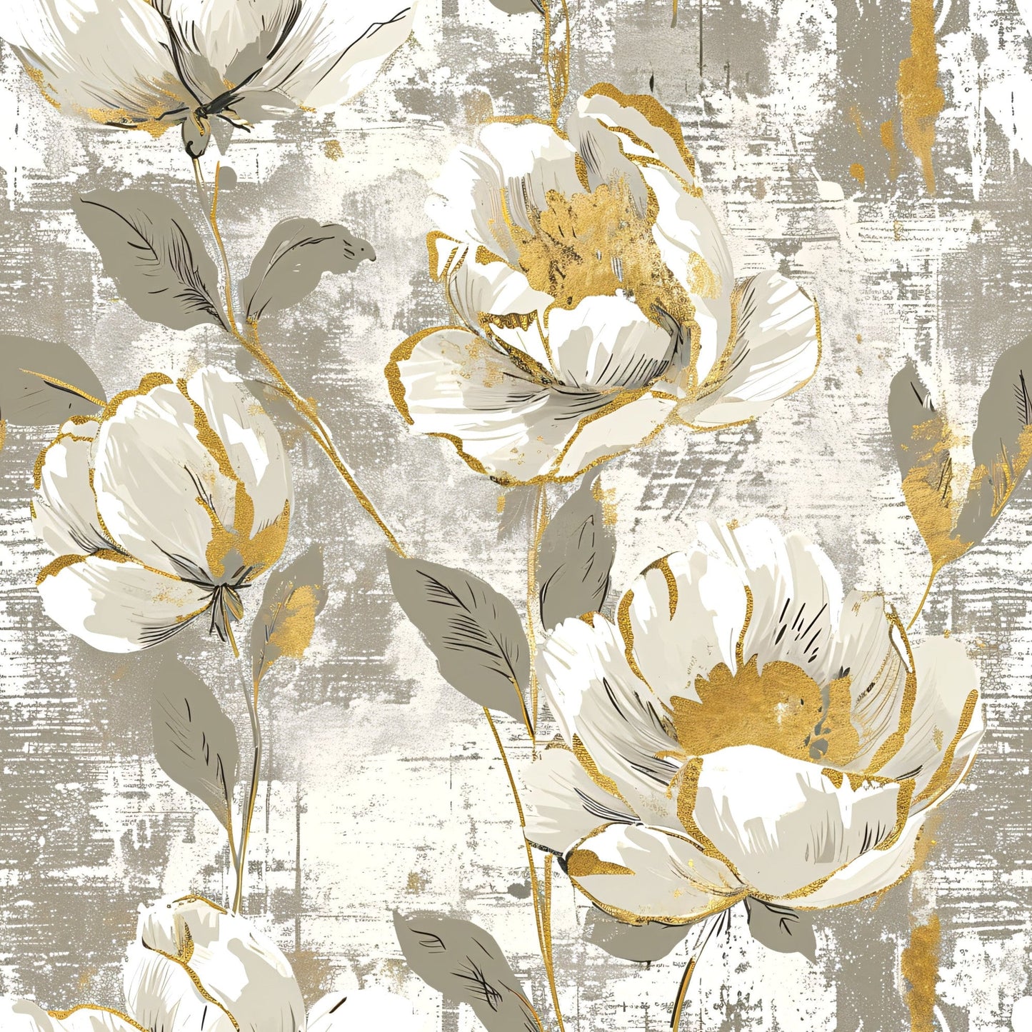 Antique Linocut Stenciled Pastel Florals Pattern 6 Quilting Cotton Fabric