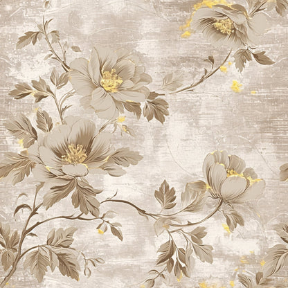 Antique Linocut Stenciled Pastel Florals Pattern 7 Quilting Cotton Fabric