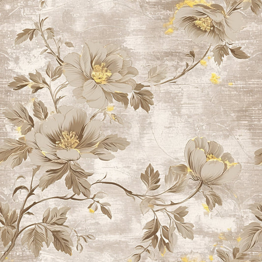 Antique Linocut Stenciled Pastel Florals Pattern 7 Quilting Cotton Fabric