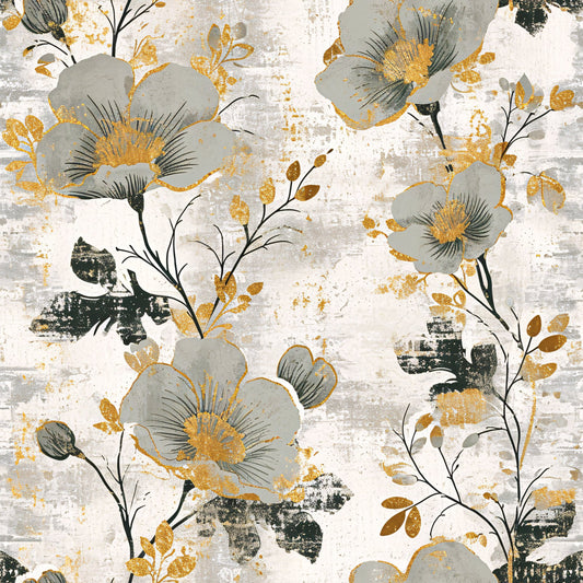 Antique Linocut Stenciled Pastel Florals Pattern 8 Quilting Cotton Fabric