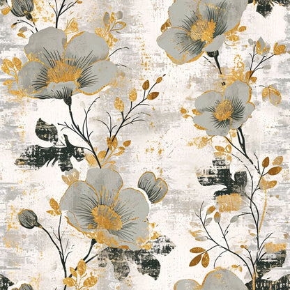 Antique Linocut Stenciled Pastel Florals Pattern 8 Quilting Cotton Fabric