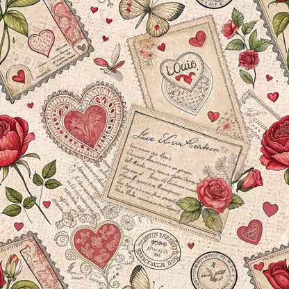 Antique Valentine Postcards Pattern 1 Minky Fabric