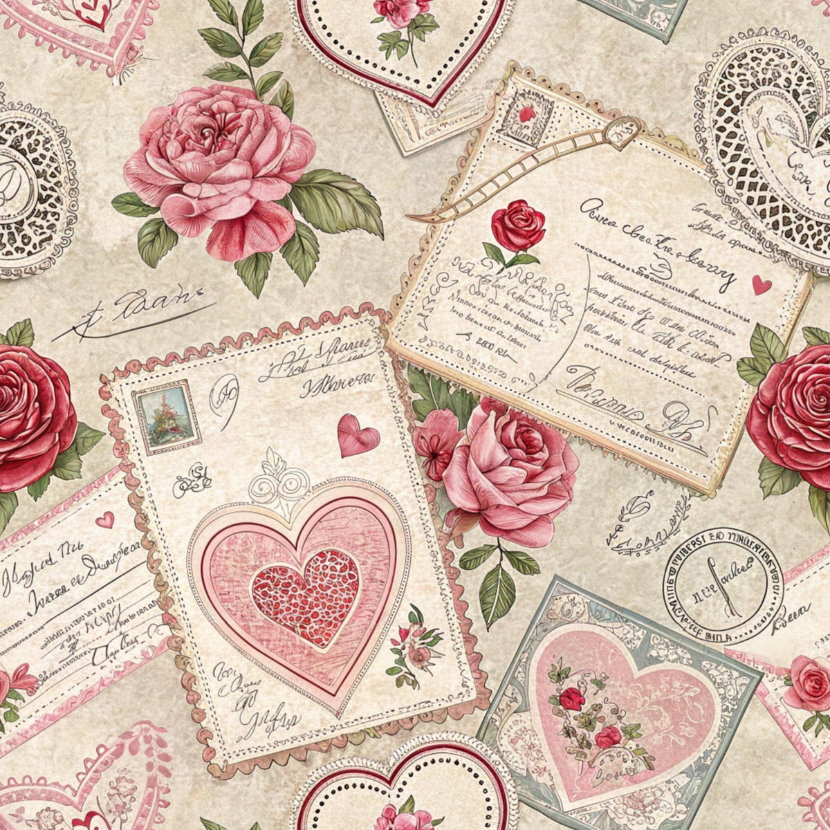 Antique Valentine Postcards Pattern 10 Minky Fabric