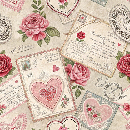 Antique Valentine Postcards Pattern 10 Minky Fabric
