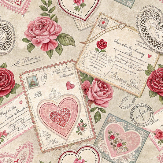Antique Valentine Postcards Pattern 10 Minky Fabric