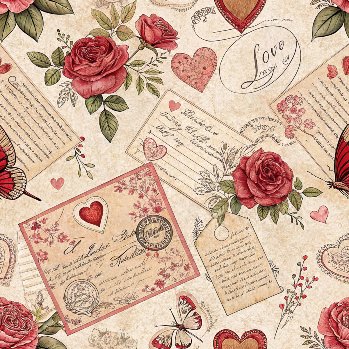 Antique Valentine Postcards Pattern 2 Minky Fabric