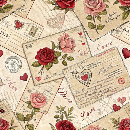 Antique Valentine Postcards Pattern 3 Minky Fabric