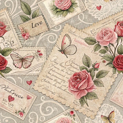 Antique Valentine Postcards Pattern 5 Minky Fabric