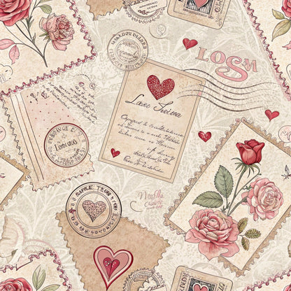Antique Valentine Postcards Pattern 6 Minky Fabric