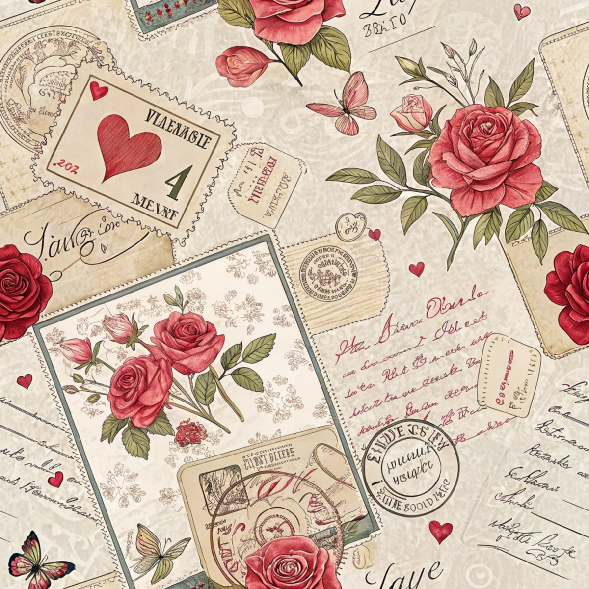 Antique Valentine Postcards Pattern 7 Minky Fabric